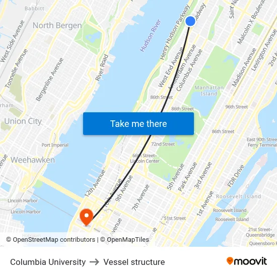Columbia University to Vessel structure map