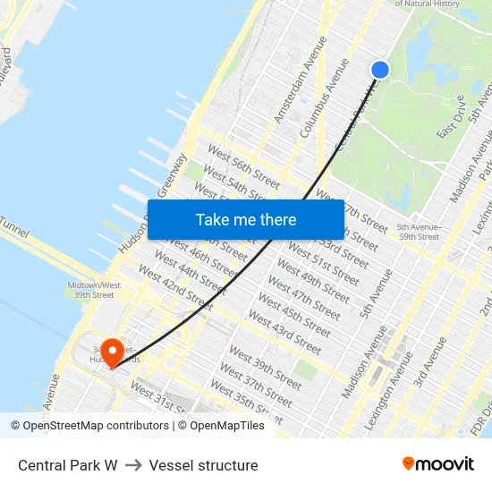 Central Park W to Vessel structure map