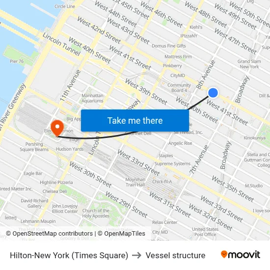 Hilton-New York (Times Square) to Vessel structure map