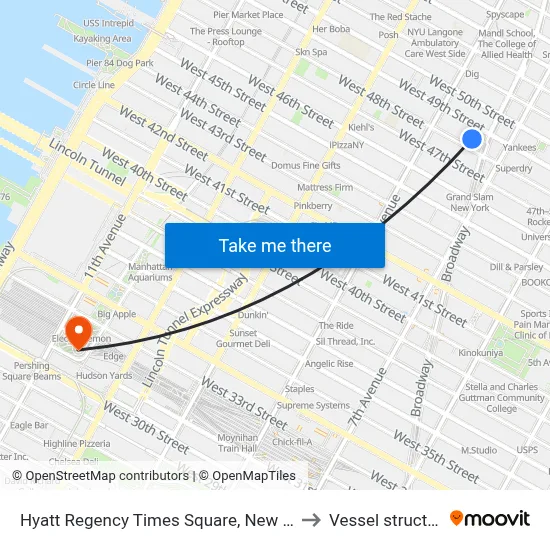 Hyatt Regency Times Square, New York to Vessel structure map