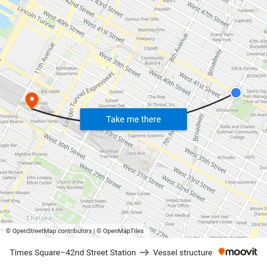 Times Square–42nd Street Station to Vessel structure map