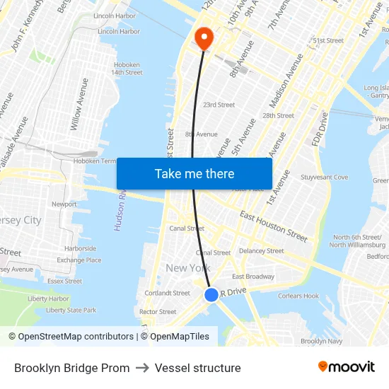 Brooklyn Bridge Prom to Vessel structure map