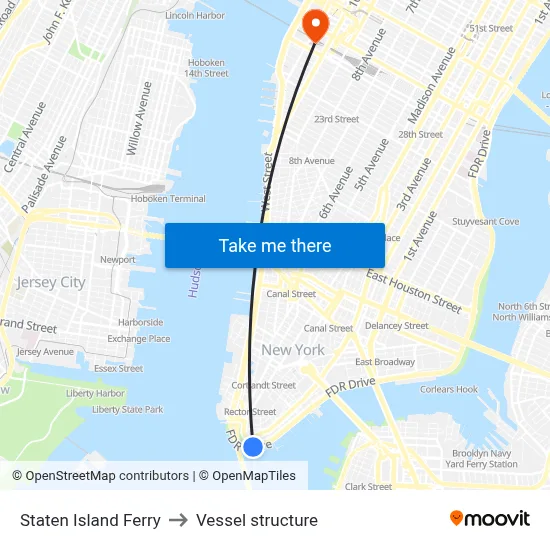 Staten Island Ferry to Vessel structure map