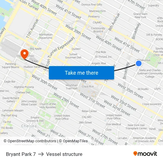 Bryant Park 7 to Vessel structure map