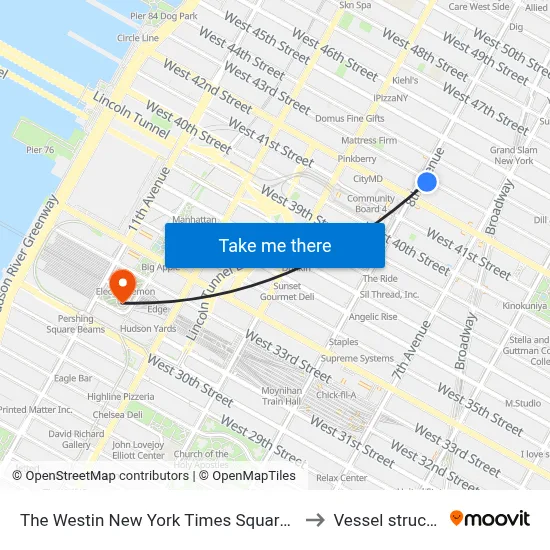 The Westin New York Times Square Hotel to Vessel structure map