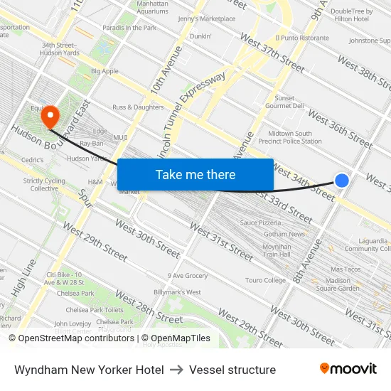 Wyndham New Yorker Hotel to Vessel structure map