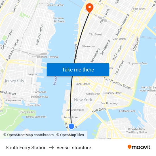 South Ferry Station to Vessel structure map