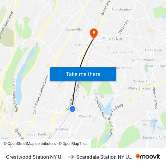 Crestwood Station NY USA to Scarsdale Station NY USA map