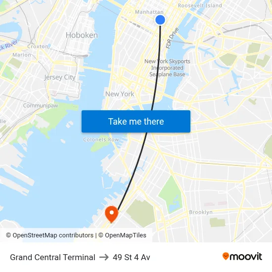 Grand Central Terminal to 49 St 4 Av map
