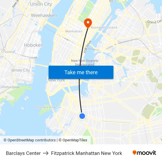 Barclays Center to Fitzpatrick Manhattan New York map