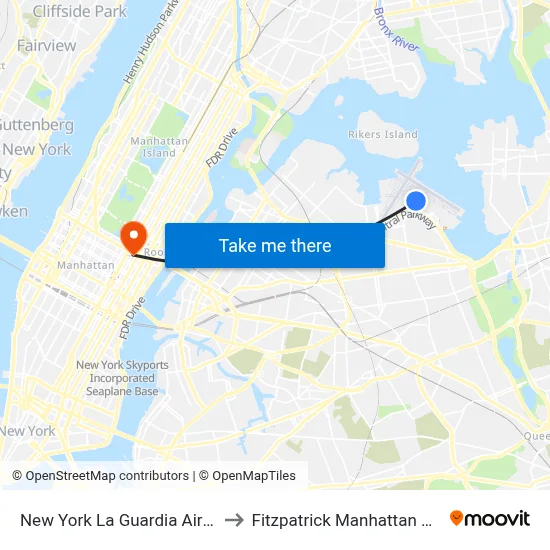 New York La Guardia Airport LGA to Fitzpatrick Manhattan New York map