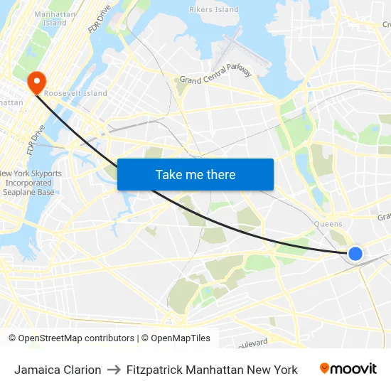 Jamaica Clarion to Fitzpatrick Manhattan New York map