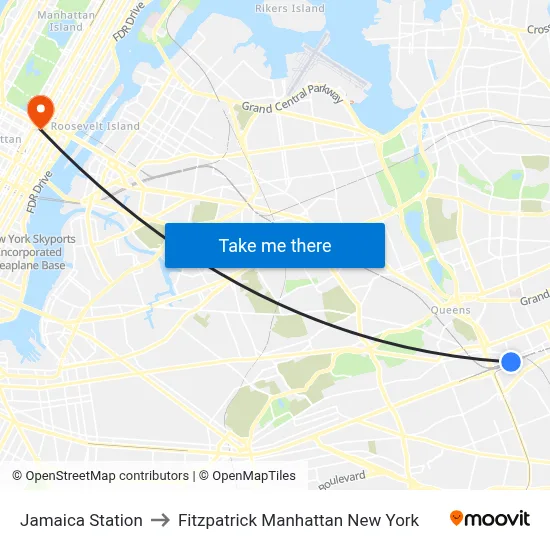 Jamaica Station to Fitzpatrick Manhattan New York map