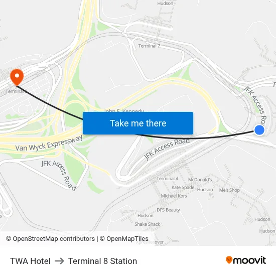 TWA Hotel to Terminal 8 Station map