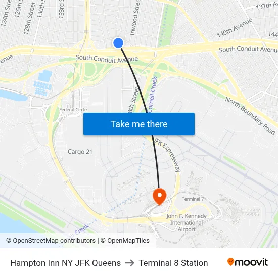 Hampton Inn NY JFK Queens to Terminal 8 Station map