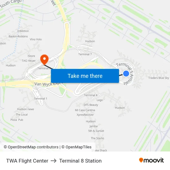 TWA Flight Center to Terminal 8 Station map