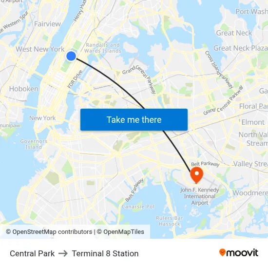 Central Park to Terminal 8 Station map