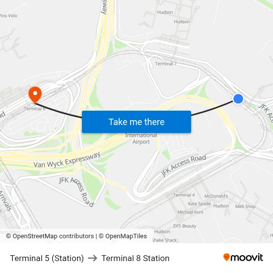Terminal 5 (Station) to Terminal 8 Station map