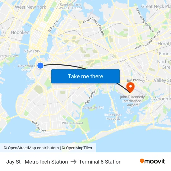 Jay St - MetroTech Station to Terminal 8 Station map