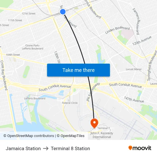 Jamaica Station to Terminal 8 Station map