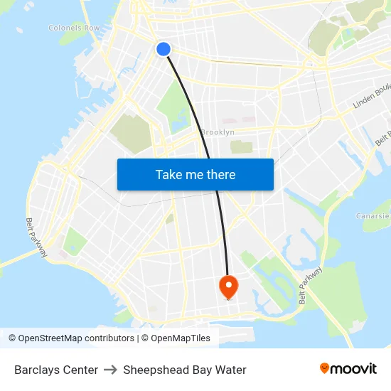 Barclays Center to Sheepshead Bay Water map