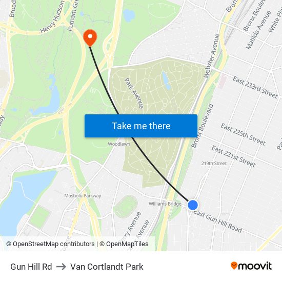Gun Hill Rd to Van Cortlandt Park map