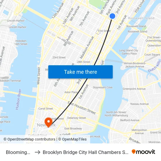 Bloomingdale's to Brooklyn Bridge City Hall Chambers Street Station map