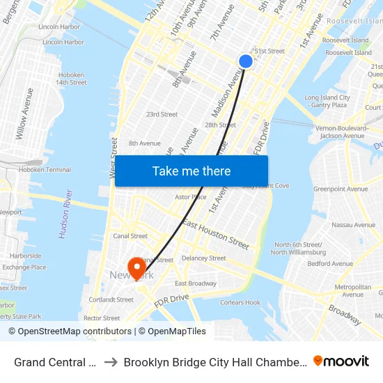 Grand Central Terminal to Brooklyn Bridge City Hall Chambers Street Station map