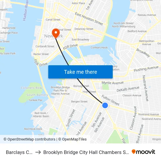 Barclays Center to Brooklyn Bridge City Hall Chambers Street Station map