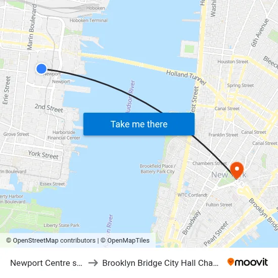 Newport Centre shopping mall to Brooklyn Bridge City Hall Chambers Street Station map