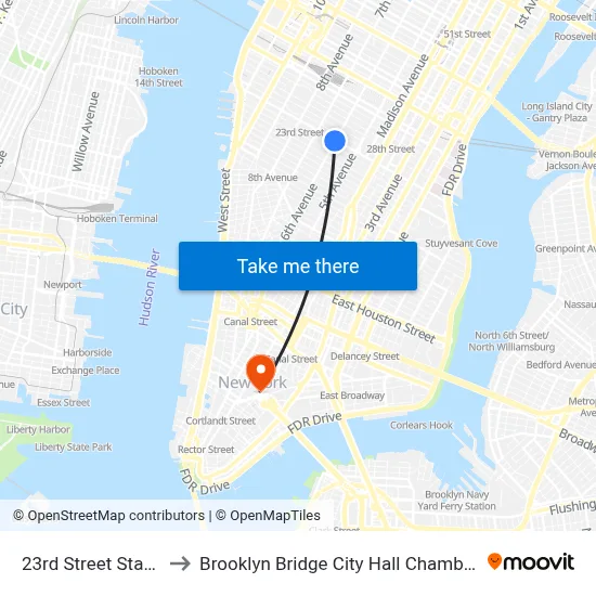 23rd Street Station PATH to Brooklyn Bridge City Hall Chambers Street Station map