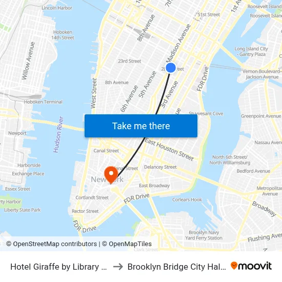 Hotel Giraffe by Library Hotel Collection New York to Brooklyn Bridge City Hall Chambers Street Station map