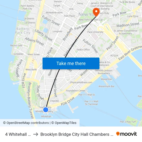 4 Whitehall Street to Brooklyn Bridge City Hall Chambers Street Station map