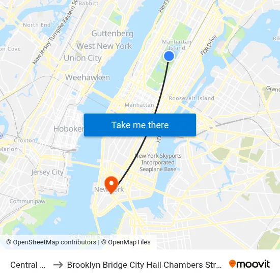 Central Park to Brooklyn Bridge City Hall Chambers Street Station map