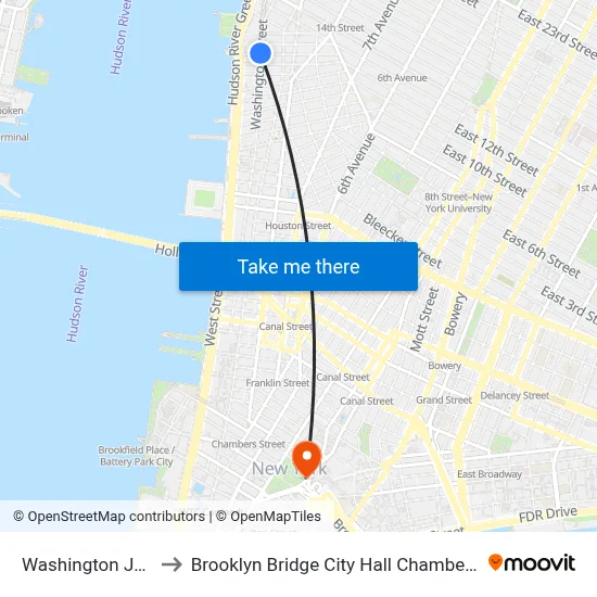 Washington Jane Park to Brooklyn Bridge City Hall Chambers Street Station map
