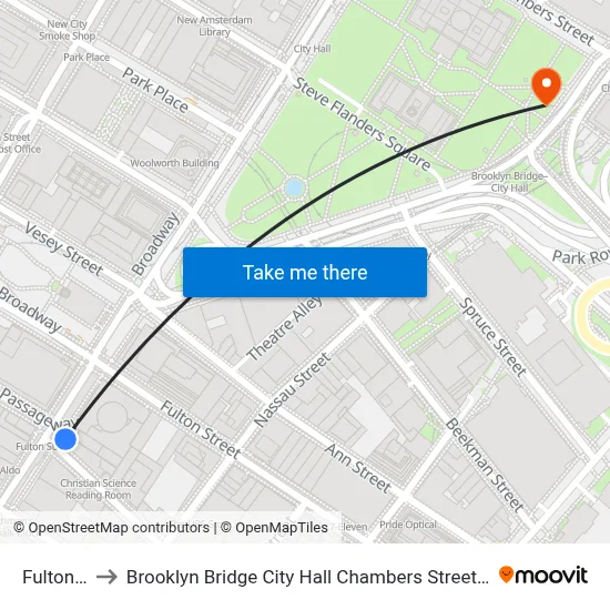 Fulton St to Brooklyn Bridge City Hall Chambers Street Station map