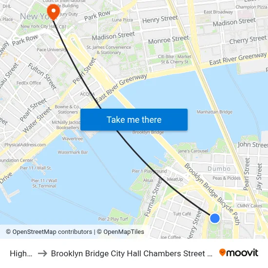 High St to Brooklyn Bridge City Hall Chambers Street Station map