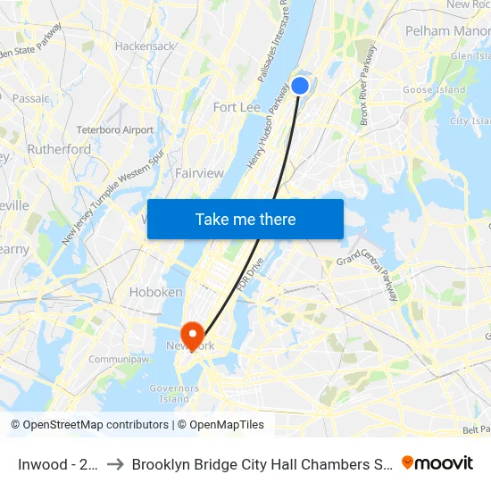 Inwood - 207 St to Brooklyn Bridge City Hall Chambers Street Station map