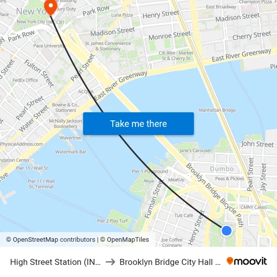 High Street Station (IND Eighth Avenue Line) to Brooklyn Bridge City Hall Chambers Street Station map