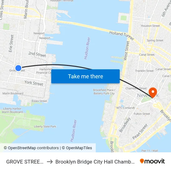GROVE STREET station to Brooklyn Bridge City Hall Chambers Street Station map