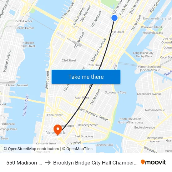 Sony Building to Brooklyn Bridge City Hall Chambers Street Station map