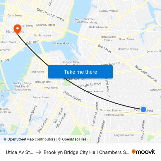 Utica Av Station to Brooklyn Bridge City Hall Chambers Street Station map