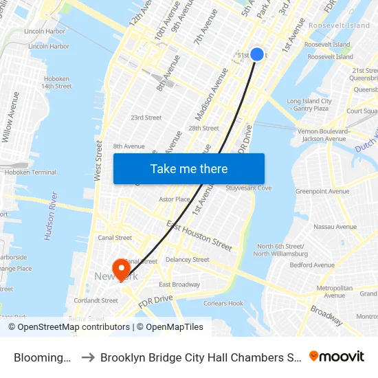 Bloomingdale's to Brooklyn Bridge City Hall Chambers Street Station map