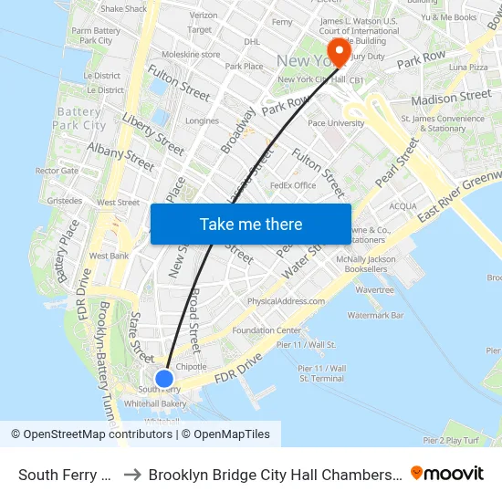 South Ferry Station to Brooklyn Bridge City Hall Chambers Street Station map