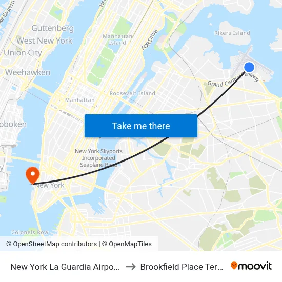 New York La Guardia Airport LGA to Brookfield Place Terminal map