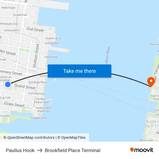 Paullus Hook to Brookfield Place Terminal map