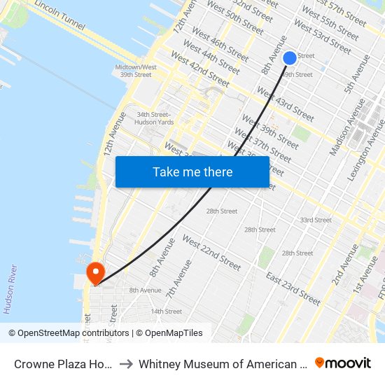 Crowne Plaza Hotel to Whitney Museum of American Art map