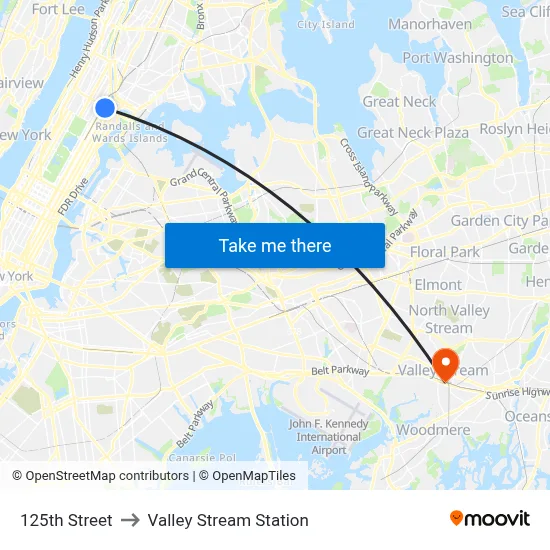 125th Street to Valley Stream Station map