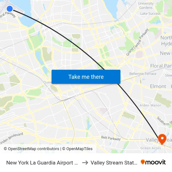 New York La Guardia Airport LGA to Valley Stream Station map