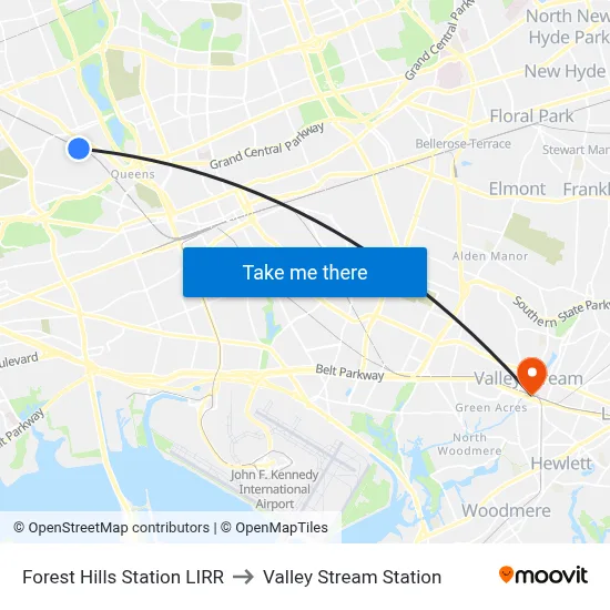 Forest Hills Station LIRR to Valley Stream Station map